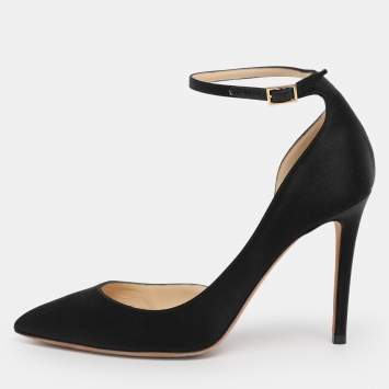 Pre Owned Jimmy Choo Black Suede Lucy Ankle Strap Pointed Toe D'orsay Pumps Size 36