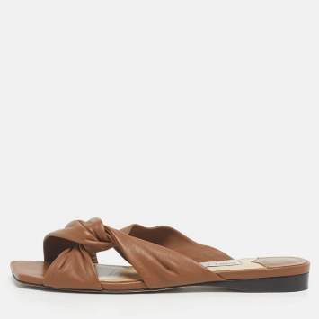 Pre Owned Jimmy Choo Brown Leather Crisscross Flat Slides Size 41