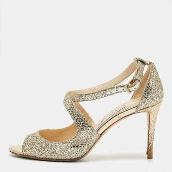 Pre Owned Jimmy Choo Gold Leather Paxton Ankle Strap Sandals Size 38