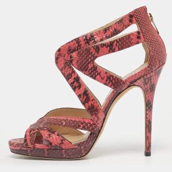 Pre Owned Jimmy Choo Pink/Black Python Collar Platform Sandals Size 41