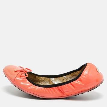 Pre Owned Jimmy Choo Neon Pink Patent Leather Scrunch Ballet Flats Size 37