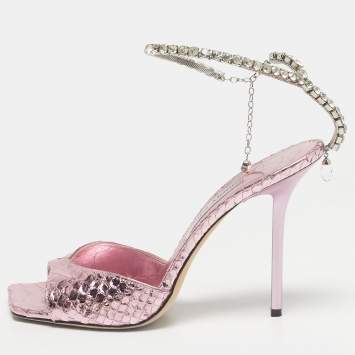 Pre Owned Jimmy Choo Purple Python Embossed Leather Saeda Ankle Strap Sandals Size 40
