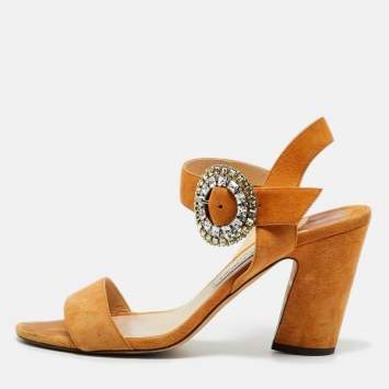 Pre Owned Jimmy Choo Black Suede Crystal Embellished Mischa Sandals Size 39