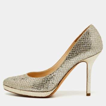 Pre Owned Jimmy Choo Metallic Gold Coarse Glitter Hope Pumps Size 36