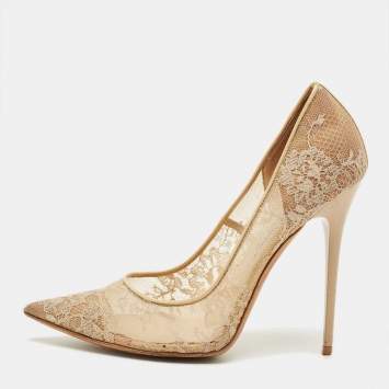 Pre Owned Jimmy Choo Beige Lace and Mesh Abel Pumps Size 40