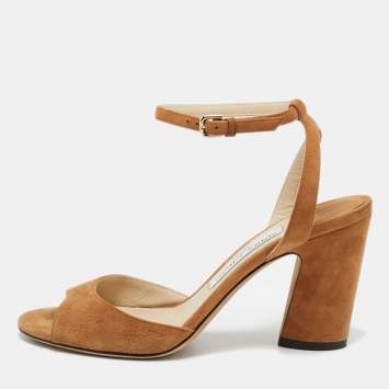 مملوكة مسبقًا Jimmy Choo Brown Suede Miranda Ankle Strap Sandals Size 36.5