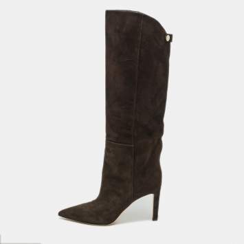 مملوكة مسبقًا Jimmy Choo Brown Suede Knee Length Boots Size 40