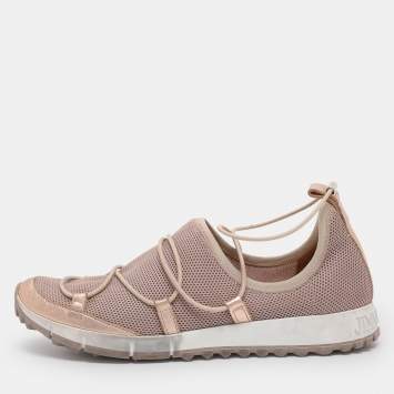 Pre Owned Jimmy Choo Old Rose/Rose Gold Mesh And Leather Trims Andrea Mesh Slip-On Sneakers Size 39.5