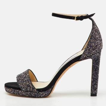 Pre Owned Jimmy Choo Multicolor Glitter Suede Misty Ankle Strap Sandals Size 37.5