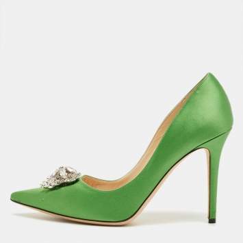 Pre Owned Jimmy Choo Green Satin Manda Pumps Size 39.5