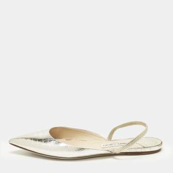 Pre Owned Jimmy Choo Silver/Gold Croc Embossed Leather Genoa Flat Mules Size 40