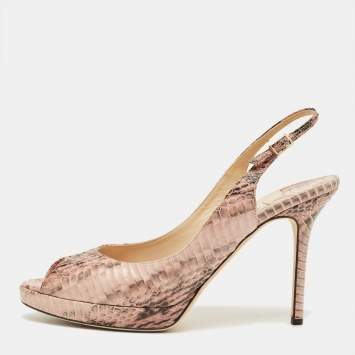 Pre Owned Jimmy Choo Pink Python LeatherPeep Toe Slingback Pumps Size 38