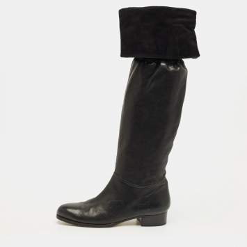 Pre Owned Jimmy Choo Black Leather Knee Length Boots Size 39.5