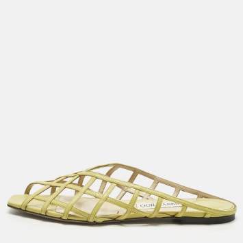Pre Owned Jimmy Choo Green Leather Sai Flat Slide Size 40.5
