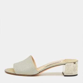 Pre Owned Jimmy Choo Silver Glitter Joni Slide Sandals Size 40