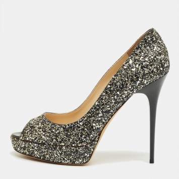 مملوكة مسبقًا Jimmy Choo Multicolor Glitter Peep Toe Pumps Size 40