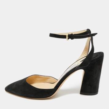Pre Owned Jimmy Choo Black Suede Pointed Toe Ankle Strap Pumps Size 38