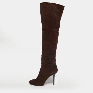 Pre Owned Jimmy Choo Brown Suede Knee Length Boots Size 39.5