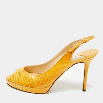 Pre Owned Jimmy Choo Yellow Python Leather Peep Toe Slingback Pumps Size 40
