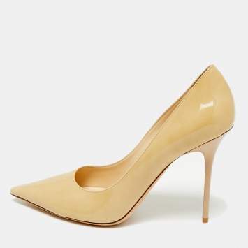 Pre Owned Jimmy Choo Abel Size 40 Beige Patent Leather Pumps