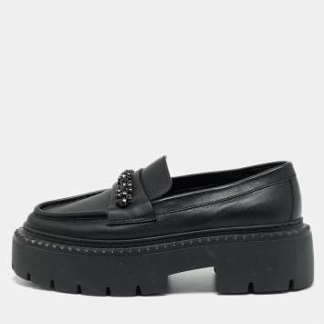 مملوكة مسبقًا Jimmy Choo Bryer Size 40 Black Leather Platform Loafers