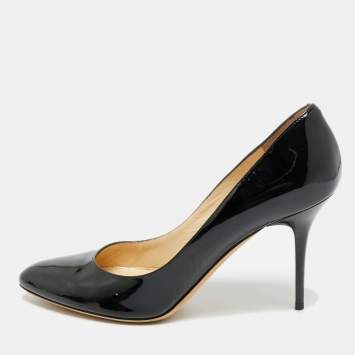 Pre Owned Jimmy Choo Georgia Size 40 Black Patent Leather Round Toe Pumps