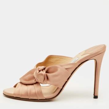 Pre Owned Jimmy Choo Keely Size 35 Beige Satin Slide Sandals