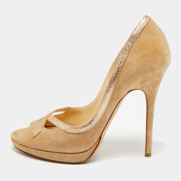 مملوكة مسبقًا Jimmy Choo Quick Size 40 Beige Suede Peep Toe Pumps