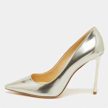 مملوكة مسبقًا Jimmy Choo Anouk Size 39 Silver Leather Pointed Toe Pumps