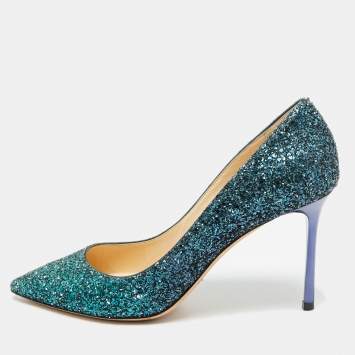 مملوكة مسبقًا Jimmy Choo Anouk Size 40 Green Glitter Pointed Toe Pumps