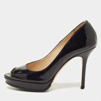 مملوكة مسبقًا Jimmy Choo Crown Size 35 Black Patent Leather Platform Pumps