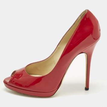 مملوكة مسبقًا Jimmy Choo Quiet Size 40.5 Red Patent Leather Peep Toe Pumps