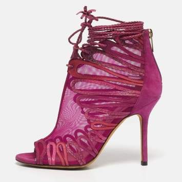 مملوكة مسبقًا Jimmy Choo kafira Size 36 Purple Mesh and Suede Lace Up Ankle Length Boots