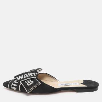 مملوكة مسبقًا شبشب فلات غريتشين شعار سوييدي أسود جيمي تشو مقاس 38