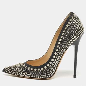 مملوكة مسبقًا Jimmy Choo Studded Spikes Size 36 Black Leather Pumps