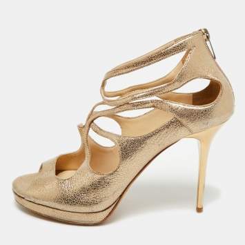 Pre Owned Jimmy Choo Size 39 Metallic Leather Strappy  Sandals