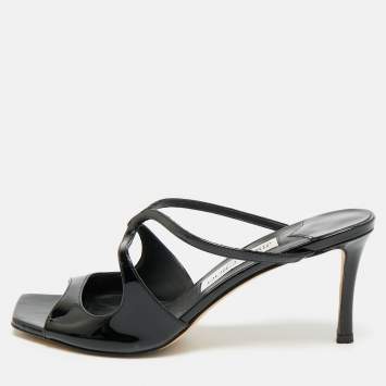 مملوكة مسبقًا Jimmy Choo Anise Size 38.5 Black Patent Leather Slide Sandals