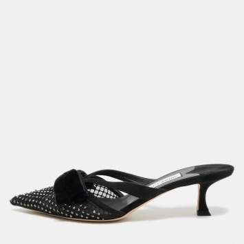 مملوكة مسبقًا Jimmy Choo Flaca 50 Size 41 Black Lace and Mesh Mules