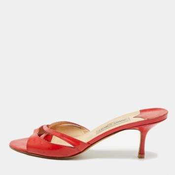 Pre Owned Jimmy Choo Size 40 Red Patent Leather Slide Sandals