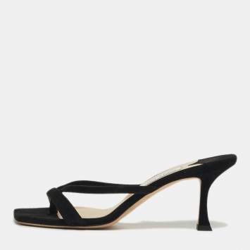 مملوكة مسبقًا Jimmy Choo Maelie Size 38.5 Black Suede Slide Sandals