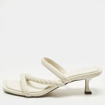 Pre Owned Jimmy Choo Maelie Size 39.5 White Leather Slide Sandals