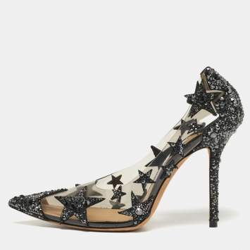 مملوكة مسبقًا Jimmy Choo Lisha Size 39 Transparent/Black PVC and Suede Star Embellished Pumps