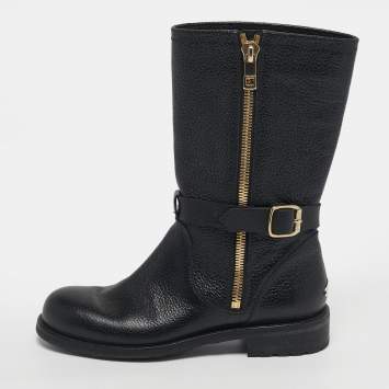 Pre Owned Jimmy Choo Durum Size 37 Black Leather Mid Calf Boots