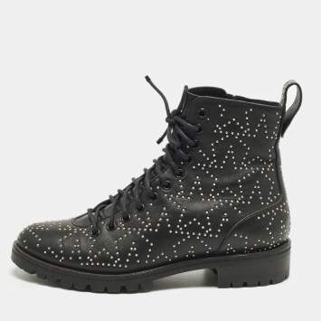 Pre Owned Jimmy Choo Cruz Size 39 Black Leather Studs Embellished Combat Boots