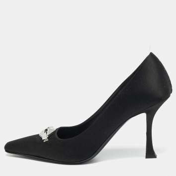 Pre Owned Jimmy Choo Ryker Size 37 Black Satin Pumps