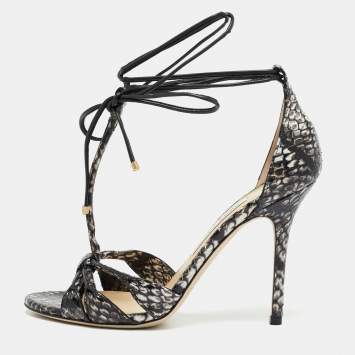 Pre Owned Jimmy Choo Size 38 Multicolor Python Leather T- Strap Sandals