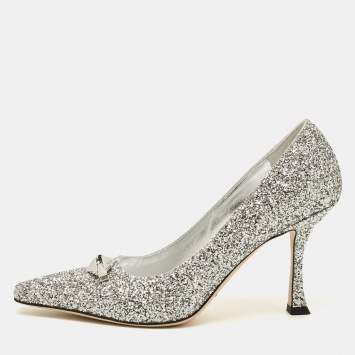 مملوكة مسبقًا Jimmy Choo Ryker Size 38.5 Silver Glitter Pumps