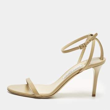 مملوكة مسبقًا Jimmy Choo Minny Size 40 Beige Leather Ankle Strap Sandals