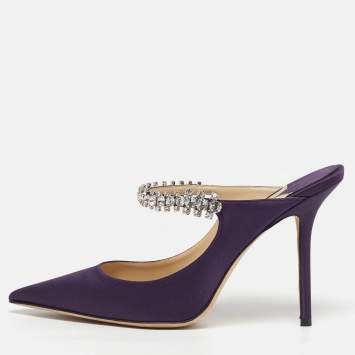 Pre Owned Jimmy Choo Bing Crystal Embellished Size 40 Purple Satin Mules