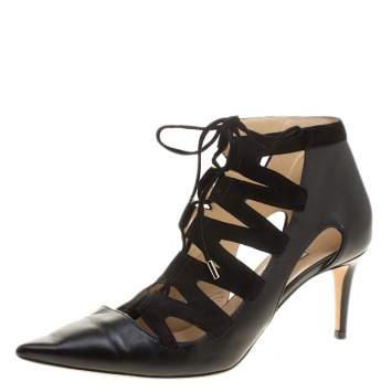 Pre Owned Jimmy Choo Black Leather and Suede Dixon Cut Out Pointed Toe Pumps Size 38